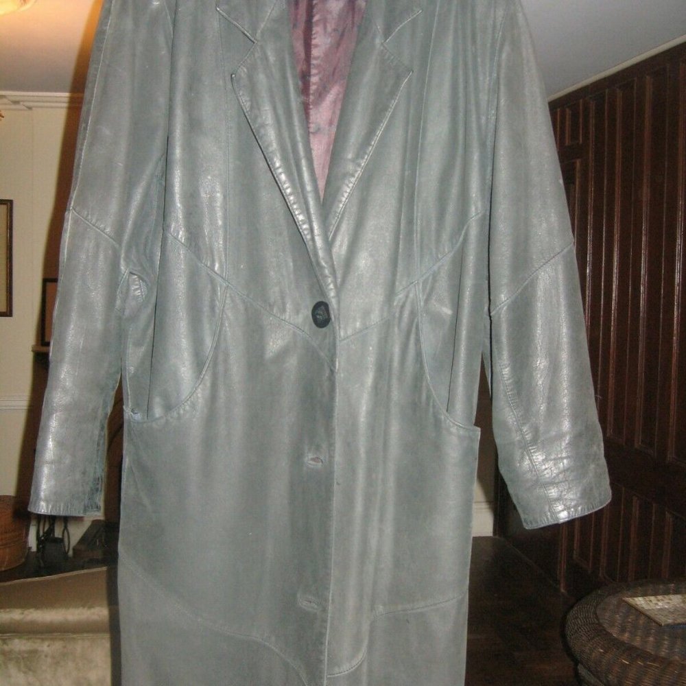 Avanti leather trench coat, med., vintage 80s